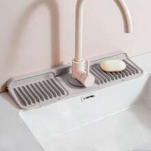 Protector de salpicaduras de grifería de silicona - Tapete antifugas para cocina y baño - Gris Claro - Ver 12