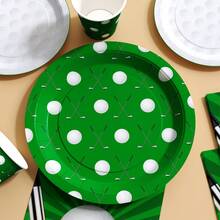 高尔夫主题一次性餐盘、餐巾纸、杯子套装，包含餐盘、餐巾纸和杯子，适合10位客人使用，一次性纸盘，派对餐具，适用于生日、婚礼、聚会、家庭野餐等场合。 - 彩色 - 查看 5