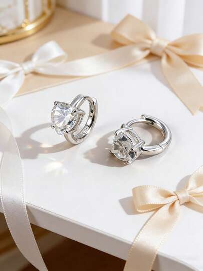 1 Pair 925 Sterling Silver Stud Earrings Bezel Setting Brilliant Shining D Color Moissanite Stone Cartilage Earring Teen Jewelry For Teenager Girl Teen