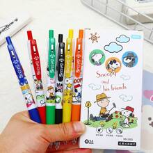 6支装卡通史努比中性圆珠笔，0.55mm黑色墨水，可爱治愈系小狗文具，学习用品，完美派对礼物，粉丝节礼物 - 彩色 - 查看 1