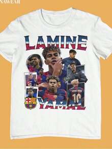 Yamal FC Barcelona Shirt Barcelona Soccer Tee Unisex T-Shirt Bara Inspired Football Merch Gift For Fans Retro Aesthetic - 白色 - 查看 1
