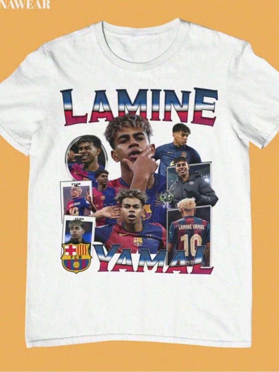 Yamal FC Barcelona Shirt Barcelona Soccer Tee Unisex T-Shirt Bara Inspired Football Merch Gift For Fans Retro Aesthetic - 白色 - 查看 1