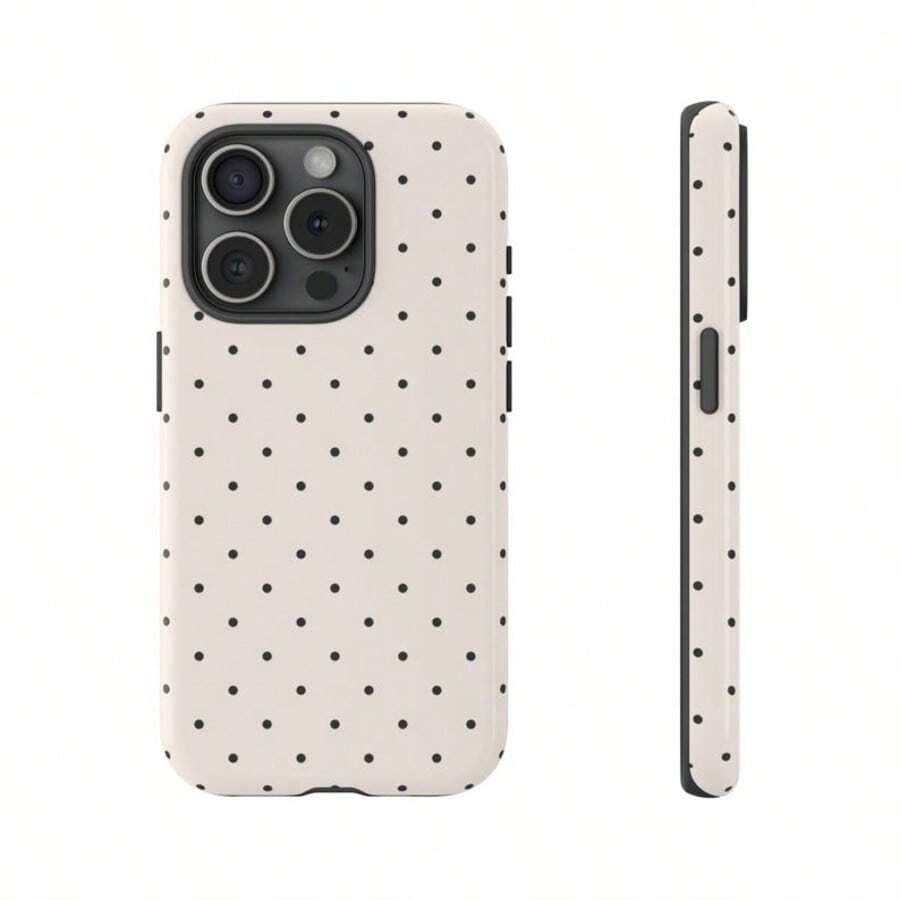 Retro Black & White Polka Dot Phone Case, Durable - Compatible With IPhone 17, 16, 15, 14, 13, 12, 11 Pro Max - Provides Strong Protection - Black and White - View 1
