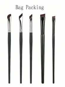 5pcs Precise Eye Makeup Brush Set | Angled Eyeliner Brush, Eyebrow Brush, Double-Sided Long Handle Design - Soft Synthetic Bristles, Suitable For Sensitive/Dry Skin (Professional Grade), Makeup Brush Set - Multicolor - View 6