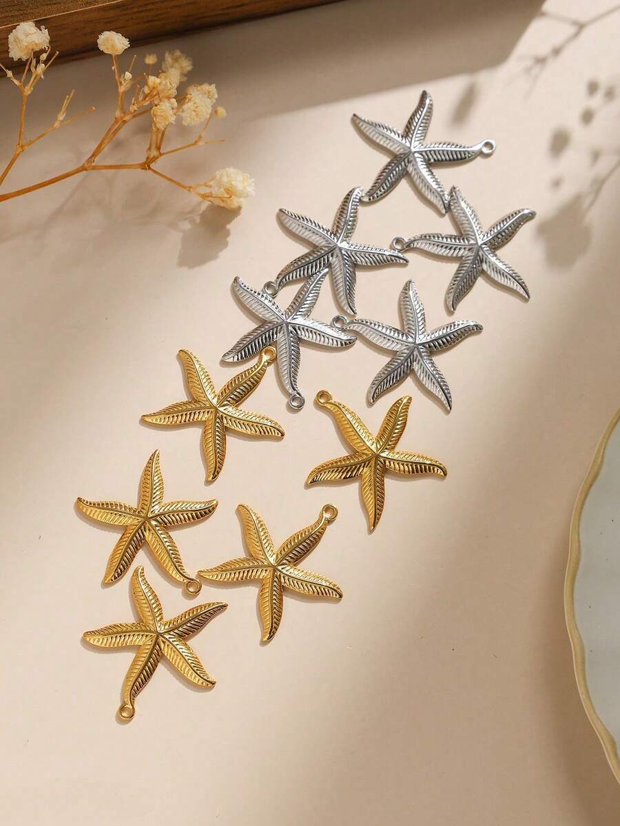 3pcs/Pack 304 Stainless Steel Starfish Pendant, DIY Necklace Bracelet Jewelry Making Accessories - Starfish Accessories - View 1