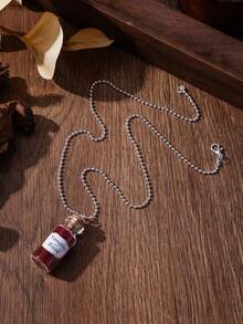 1pc Vampire Blood Necklace Vampire's Blood Glass Vial Pendant Charm Pendant, Silver Tone, Suitable For Daily Wear - Red - View 3