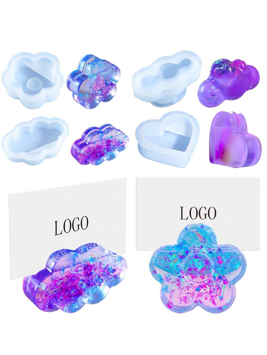 1pc Love Cloud Plum Blossom Shaped Silicone Mold, Insert Card Base Silicone Mold, Suitable For Diy Resin Crafts Card Stand/Photo Display Stand, Message Clip - White - View 1