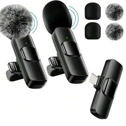 Wireless Lavalier Microphone, Compatible With IPhone And TypeC Interface, 2.4G Ultra-Low Latency Noise Reduction Chip, Mini Lavalier Microphone For 2.4G/3G/4G/5G Connection, Suitable For Live Streaming, Interviews, Song Recording, Video Podcasts And Content Creators, 50mAh Rechargeable Battery