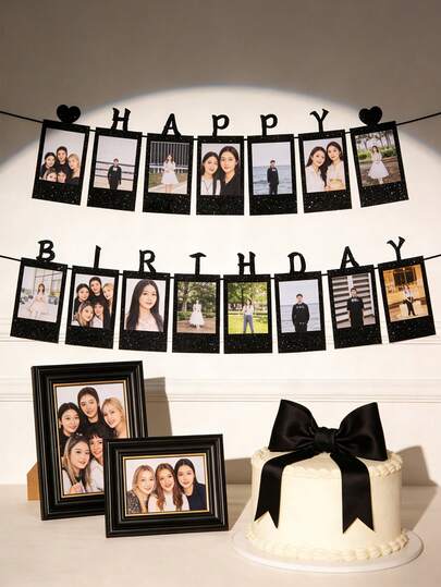 Personalized Happy Birthday Photo Banner, Custom Birthday Photo Banner, Customized Face Photo Banner, Birthday Party Decorations Cheers Banner, Black Glitter Photo Banner, Suitable For Birthday Party, Birthday Banner, Birthday Decor