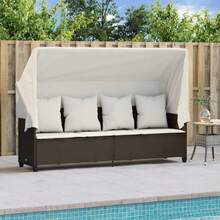 vidaXL Sun Lounger With Canopy And Cushion Brown Poly Rattan - B - View 3