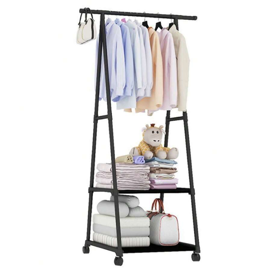 2-Tier Rolling Garment Rack: Heavy Duty Clothes Hanger Rack With Bottom Wheels - Black - View 1