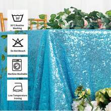eluckya Glitter Tablecloth, 60x102 Inches, Rectangular/Round Sequined Tablecloth, Suitable For Wedding Supplies, Party Decorations, New Year's, Birthday Decorations,  Kitchen Essentials, Table Decorations, Home Décor, Holiday Decorations, Graduation And Bridal Gifts,Bachelor/Bachelorette Parties, Picnics, Bachelorette Parties, Wedding Decor, Valentine's Day, Wedding Items, Bedroom Decor, Party Supplies, Easter. - 藍色 - 查看 5