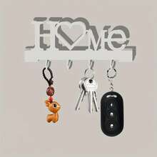 1pc Home Love Shaped Keyring Wall Mount Entryway Organizer With Hooks, No Drilling Required, Suitable For Living Room Home Decor - màu đen - Xem 3