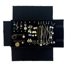 UnionPlus Velvet Travel Jewelry Case Roll Bag For Necklaces Brackets Earrings Rings, Black - BlackMulti - View 1