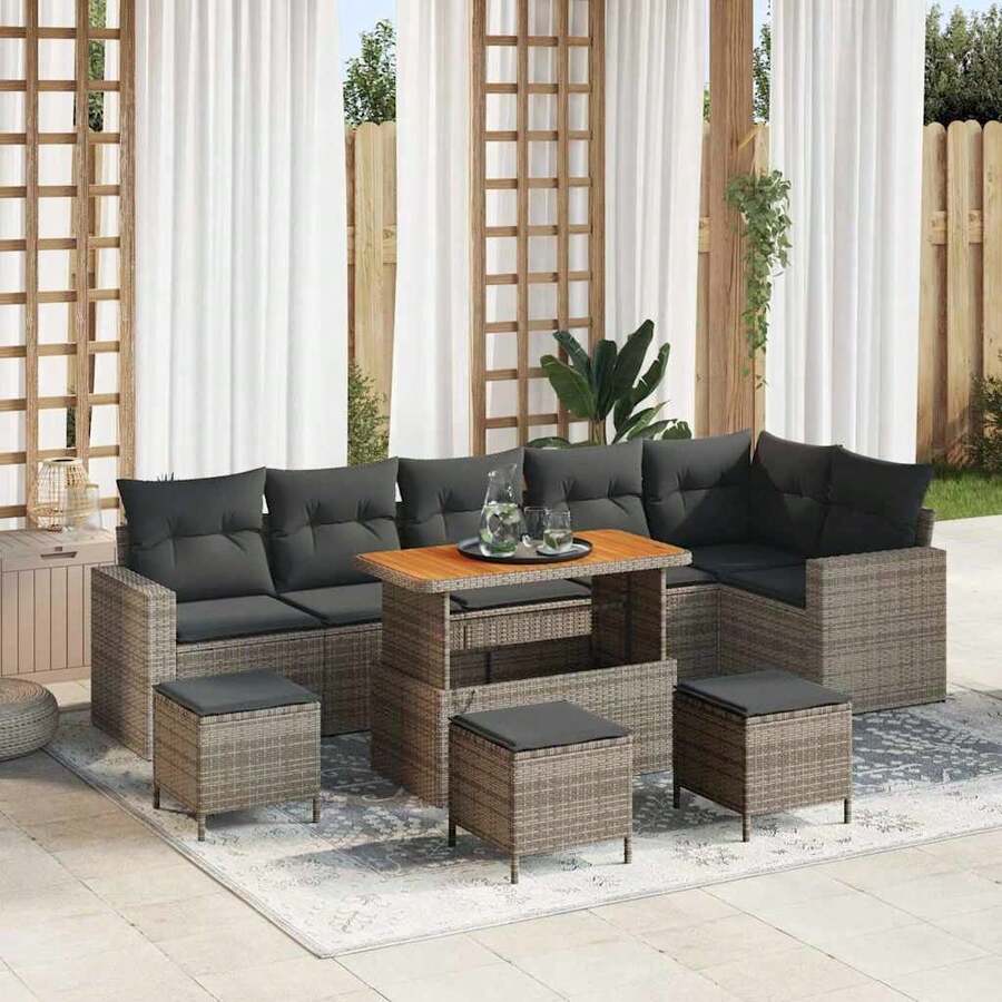 vidaXL 12-Teiliges Gartensofaset Mit Kissen, Grau Poly-Rattan - Grau - Übersicht 1