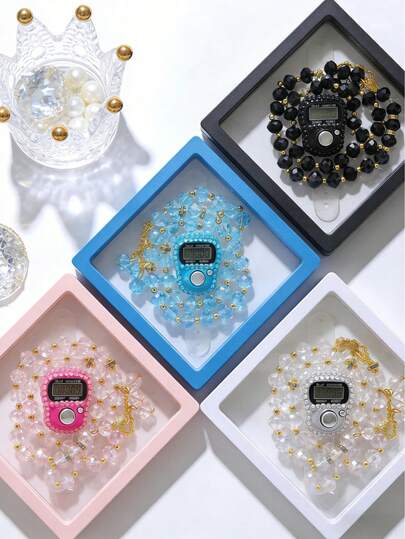 1 Set funkelndes Kristall Armband & Ring Tasbih Zähler, tragbarer Gebetszähler-Ring, tägliches Gebet, Zählübung