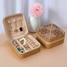 1 pièce Boîte à bijoux en liège premium et douce, organisateur de boucles d'oreilles de voyage portable, boîte de rangement pour bagues et colliers, boîte à bijoux de style bohème rétro à la mode, étui à bijoux élégant, cadeau pour la fête des mères, rangement et organisation de bijoux, accessoires de voyage - Multicolore - Voir 8