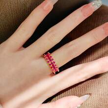 Women's Elegant Half Circle Zirconia Encrusted 18K Gold Plated Lace Starry Sky Ring - Red - View 5