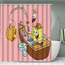 一套海绵宝宝卡通图案浴帘套装，包含12个挂钩、180*180厘米防水浴帘、防滑垫、U型马桶盖套，适用于房间、卧室、家居、浴室装饰及节日礼物。 - A - 查看 17
