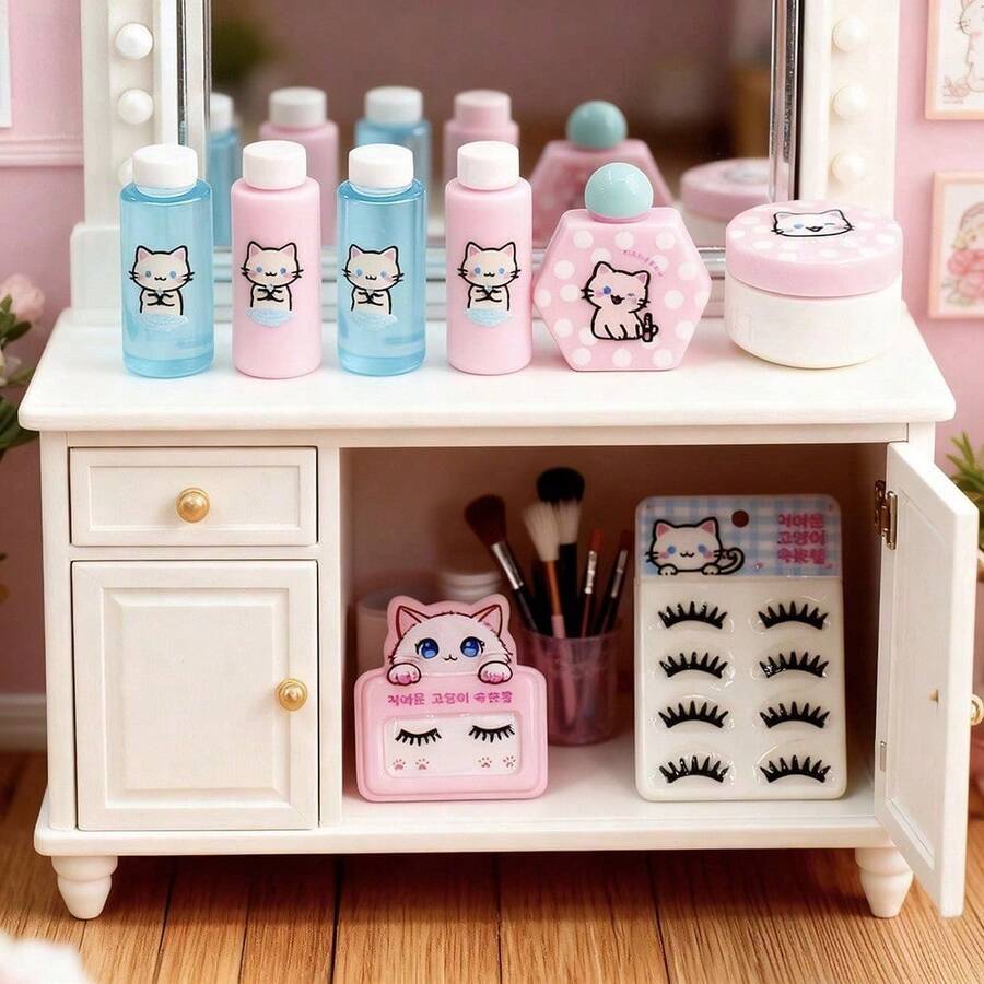 Bộ phụ kiện phòng tắm thu nhỏ tỷ lệ 1:12, bộ đồ dùng phòng tắm nhà nhỏ, hộp đựng trang sức thu nhỏ, bộ mỹ phẩm, đồ trang trí phòng tắm. - Nhiều màu - Xem 1