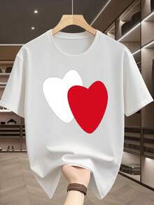 Kurzarmshirt als Valentinstagsgeschenk Herren-Shirt Einfacher Herzdruck Rundhals Kurzarmoberteil Exklusives bedrucktes Shirt, Liebesthema Kurzarm-Shirt, Herzschlag Signal Oberteil, Shirt, Herren-Shirt, Herrenbekleidung, Herrenhemden, Benito Bowl,'s Day, Damenblusen, Valentinstag, Valentinstag - Weiss - Übersicht 8