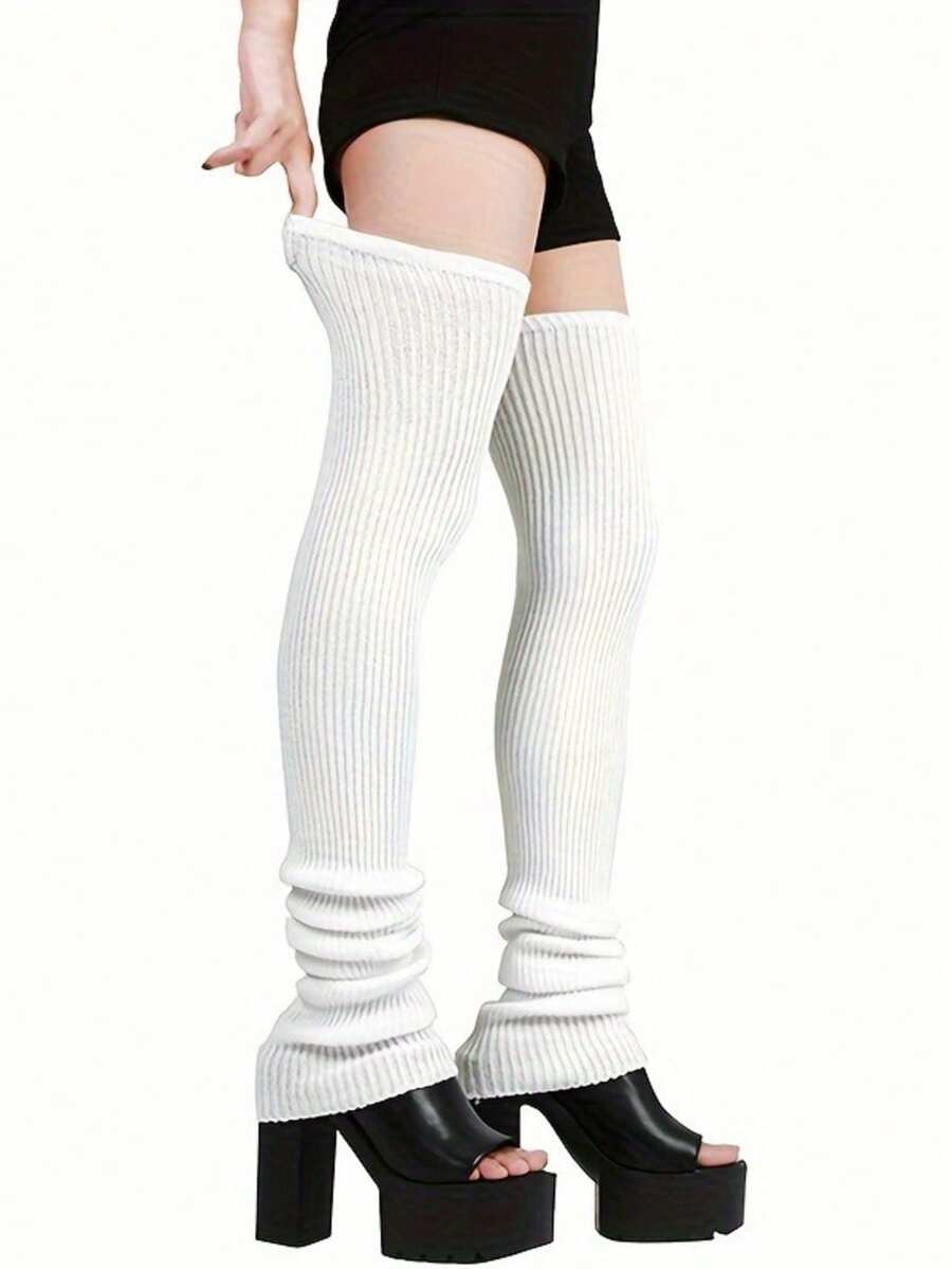 1 Pair Women's Thick Leg Warmers - Thigh-High Footless Winter Socks, Soft Warm Knee-High Bootless Design For Bed, Couch & Outdoor, Hand Washable Cozy Gift For Wife, Girlfriend (No-Dryer Care) - trắng - Xem 1