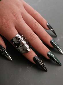 朋克摇滚情侣盔甲戒指，多层可调节开口土星形状戒指，时尚 - 四節盔甲關節戒指 - 查看 18