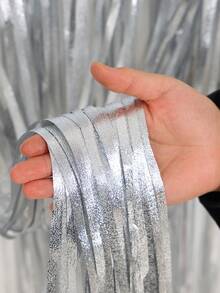 2 piezas Cortina con flecos para fiesta, Cortina decorativa de fondo plateado mate para fiesta, Decoración para cumpleaños y bodas, Cortina de flecos de lentejuelas metálicas, Accesorios para photocall para compromiso, baby shower, celebración, Decoración de fondo, Decoración para baby shower, Suministros para fiesta de revelación de género, Recuerdos de fiesta - Plata mate - Ver 2