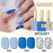 GMUME 3件組 16ml 冬季藍色凝膠指甲油套組 No.032 035 066 天空海藍色銀色亮片，適合聖誕雪景主題與夏季海灘美甲，需搭配三步驟底膠與頂膠 - 彩色 - 查看 13