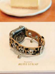 Compatible With Apple Watch Y2K Star Leopard Print Leather Tapered Strap For Ultra/SE 2/SE 1/Series 11/10/9/8/7/6/5/4/3/2/1, 38/40/41/42/44/45/46/49mm - Brown - View 2