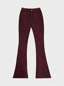 Women's High Waist Glossy PU Leather Wide Leg Pants, Matte Coated, Fashion Versatile, Suitable For Party, Commute, Music Festival, Vacation, Casual Straight Leg Pants, Spring/Summer Clothing, Best Seller, Y2K Style, Suitable For Party, Commute, Holiday, Festival, Outdoor Activities, Spring/Summer Wear, Suitable For Tall Women, Outfitting, Black, Trousers - 酒紅色 - 查看 7