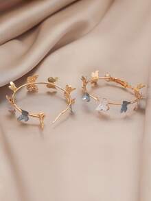 1 par de pendientes de aro con diseño de mariposa minimalista y elegante, versátiles para uso diario y fiestas, adecuados como regalo de San Valentín o cumpleaños para mujeres - Celeste - Ver 3