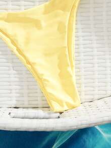PEPPERMOLLY New Solid Color Soft Padded Thick Strap Ruched Sexy Bikini Set, Women Summer Beach Fashion Swimwear Vacation - Light Yellow - View 6