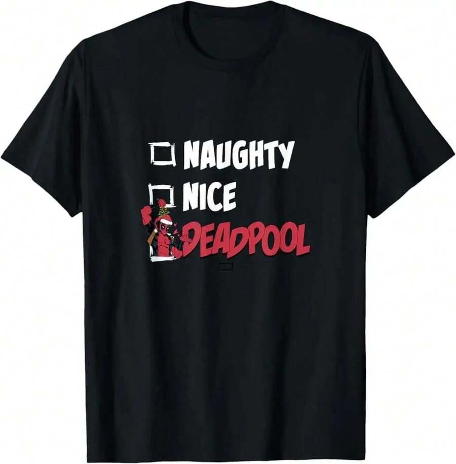 Naughty Nice Deadpool Graphic T-Shirt Funny  Design Cotton Blend Short Sleeve, Perfect Casual Wear Gifts Black, S-XXL - Black - View 1