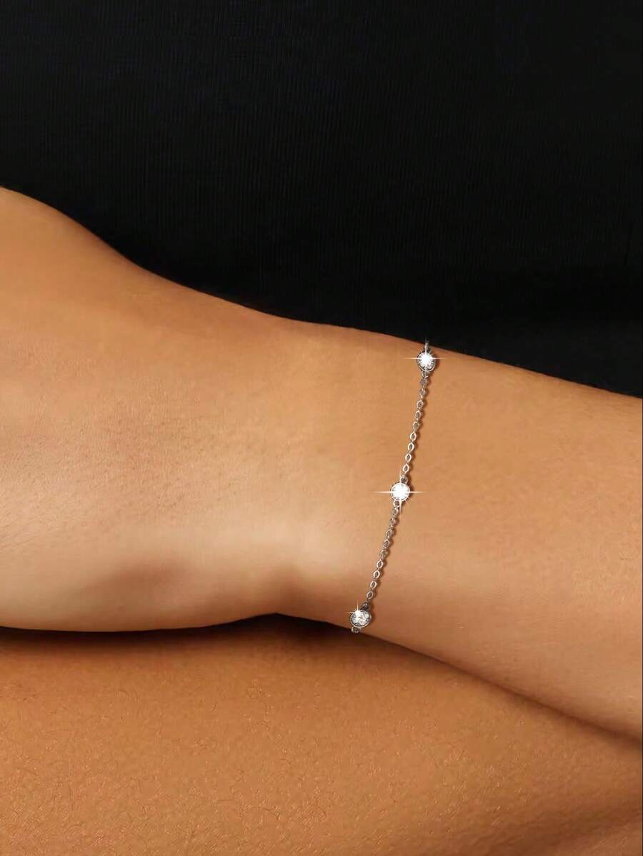 1件S925纯银简约个性化三钻小圆盘手链，女士ins风清新优雅百搭精致珠宝礼品 - 圓形 - 查看 1