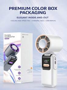 1pc Portable Foldable Cooling High-Speed Fan With LED Display, Dual Charging Ports And Built-In Cable - Essential For Outdoor Travel In Summer, Keeps Cool Even In 40°C High Temperature - Multicolor - View 10
