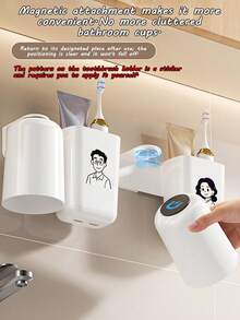Juego de soporte magnético y vaso para cepillo de dientes con soporte de pared - Organizador de baño, instalación sin taladro con adhesivo/tornillo apto para oficina o viaje - Almacenamiento higiénico y ahorro de espacio - Multicolor - Ver 4