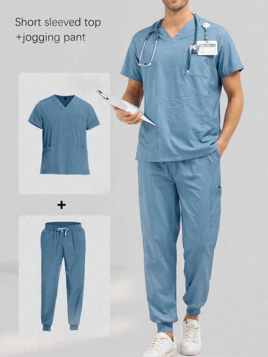 Men's Short Sleeve Nurse/Doctor/Vet Uniforms Set - Baby Blue - View 1