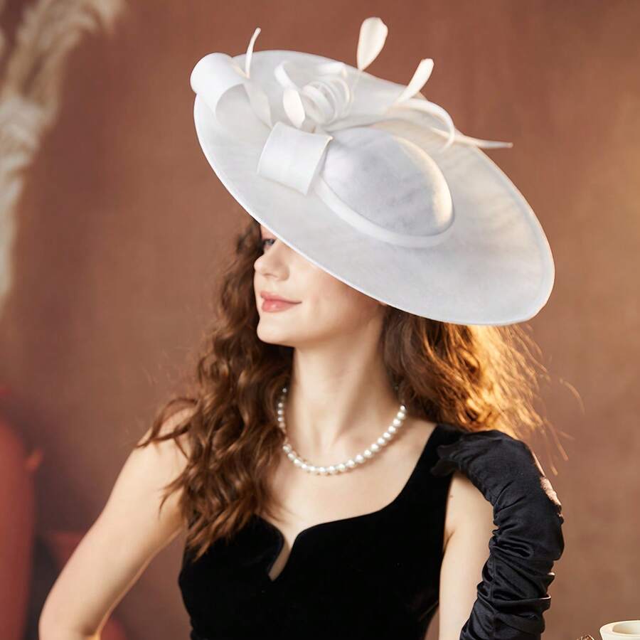 Elegant Vintage-Inspired Faux Feather Mesh Hat For Women - Perfect For Tea Parties, Balls, Horse Races & Formal Events - White - View 1