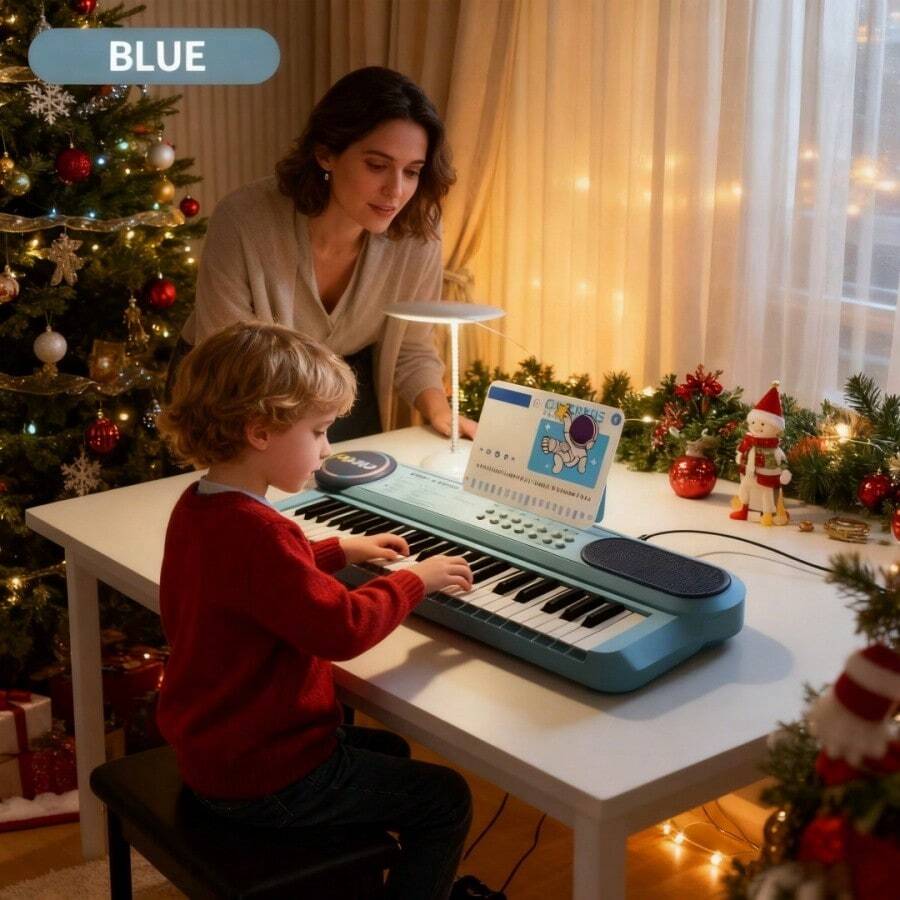 37-Key Electronic Keyboard Piano Toy With Microphone And Music Stand - Interactive Music Learning, Featuring Piano Keys And Singing Mode - Powered By USB Or Batteries (AA) - Ideal Birthday Or Christmas Gift For 1-5-Year-Old Boys And Girls - Available In Pink, Blue Or Turquoise, Mini Piano, Accompaniment Entertainment, Fun Design, Portable Control, Early Education - 淺藍色 - 查看 1