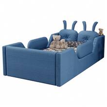Twin Size Upholstered Kids Bed Frame With Cute Rabbit Headboard,  Soft-Padded Bed Frame And A Cute Rabbit-Shaped Headboard. It Has A Low-Profile Design And Comes With Removable Guardrails. Suitable For Toddlers, Boys, And Girls. - Blue - View 4