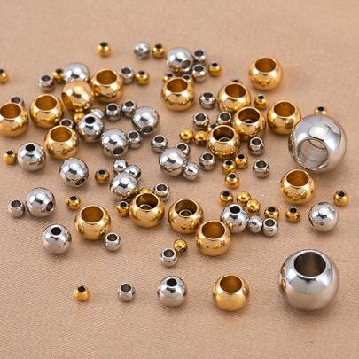 50 piezas de cuentas redondas de acero inoxidable de 2/3/4/5/6/8/10mm, adecuadas para hacer joyas DIY, accesorios para elaborar pulseras y collares