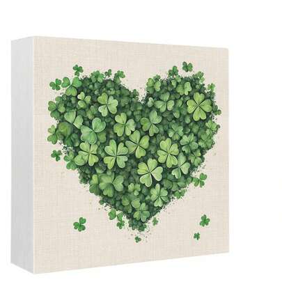 1pc Wood Box Sign Desk Decor St Patrick's Day Cloves Spring Leaf Square Boxes Sign Green Irish Shamrock Wooden Block Box Sign Decoration For Home Wall Tabletop Shelf Office Decor 5X5in(12.4*12.4cm)