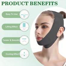 Sangle de levage du visage en forme de V en graphène, taille ajustable, respirante, réutilisable pour hommes et femmes - Noir - Voir 4