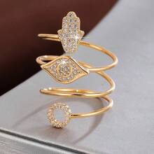 1 pieza Anillo ajustable con diseño único en forma de palma incrustado con circonita cúbica para mujeres - Multicolor - Ver 9