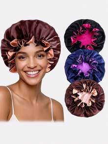 1 pieza Gorro de dormir de satén con ribete de encaje para mujer, apto para uso diario - Multicolor - Ver 10