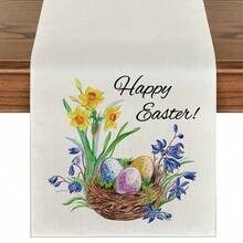 1pc Easter Bunny Pattern Table Runner, Easter Style Table Decor, Linen Material, Available In Multiple Sizes, Suitable For Home Dining, Kitchen Decoration, Home Decor, Outdoor Party And Restaurant Decoration, Textured Linen Appearance - Multicolor - View 11