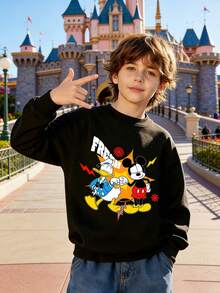 1pc Disney Mickey Mouse & Donald Duck Fun, Dynamic Graphic With Bold Color Accents Tween Boys Fun Sweatshirt, Lightweight & Easy To Care For, Great For Playdates And Family Outings - 黑色 - 查看 2