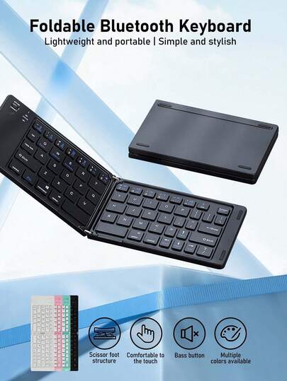 蓝牙超薄折叠键盘 | 无线折叠键盘，兼容智能手机、平板电脑、笔记本电脑，适用于办公打字，静音、便携、迷你键盘