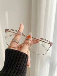 1pc Fashion Metal Frame Shading Transparent Lens Cat Eye Shaped Multifunctional Women Glasses Accessory - Purple Gold - View 4